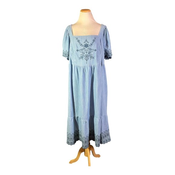 Old Navy Plus Size 3X Fit & Flare Flutter-Sleeve Tie-Back Chambray Midi Dress - Picture 1 of 13